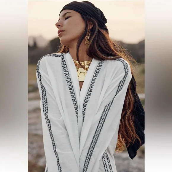 Zara EMBROIDERED TUNIC DRESS. Oyster White. Sizes L, XL. New with Tags. - Picture 5 of 9